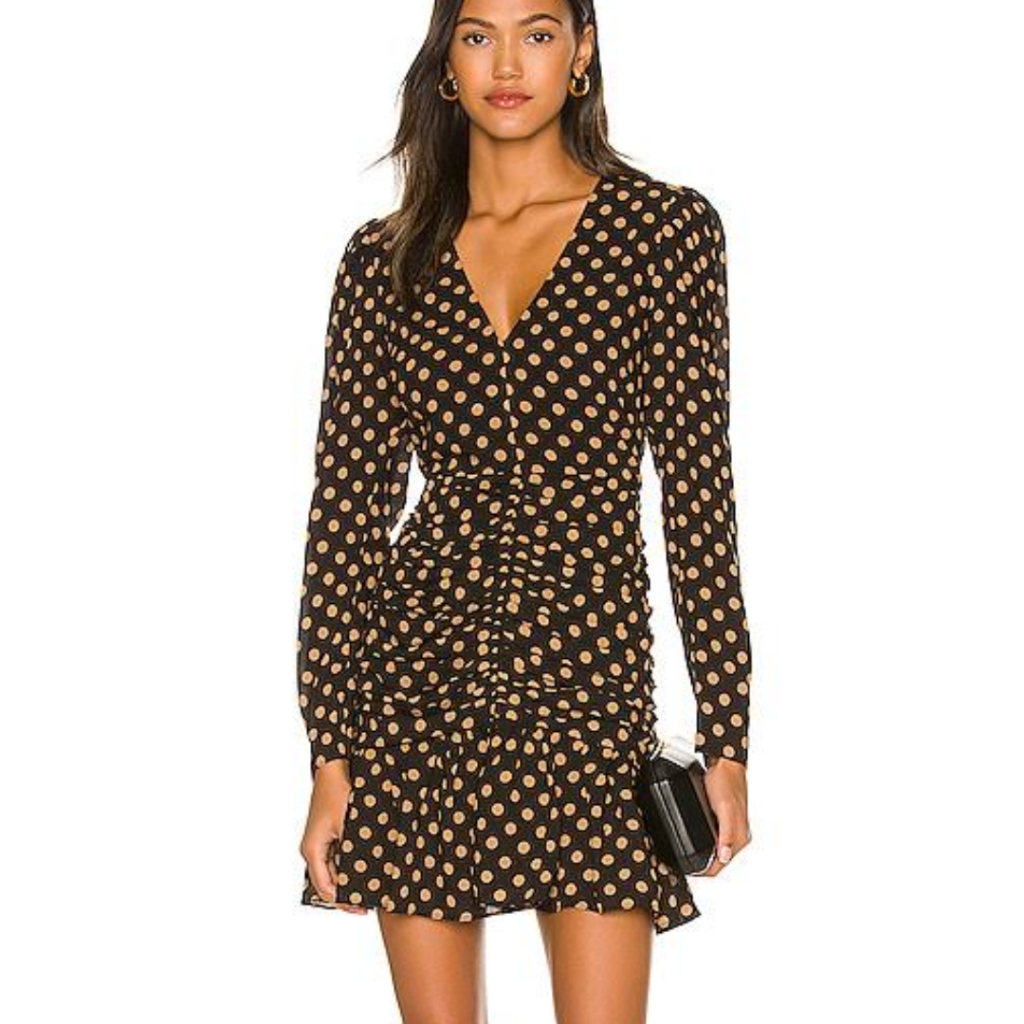 Nwt Revolve Minkpink Ayat Ruched Mini Dress. Polka Dress With Ruched Front Over